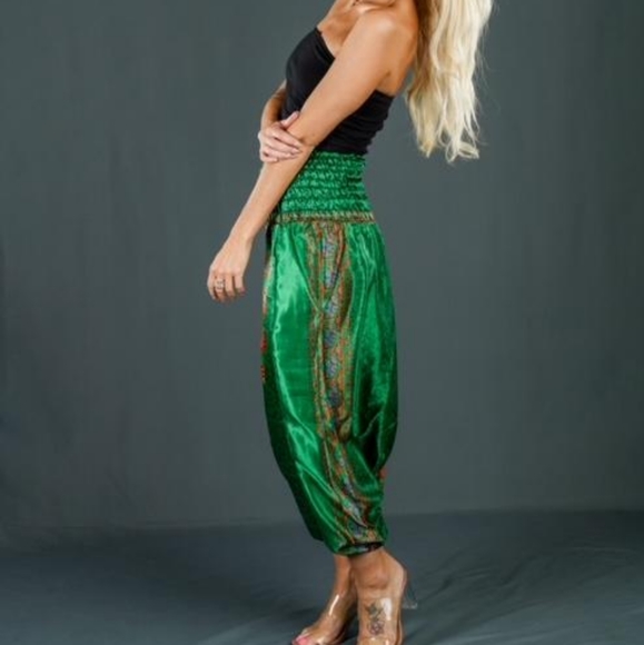 Brand New Hippie Boho Green Multicolor Print Harem Pants - Picture 2 of 3